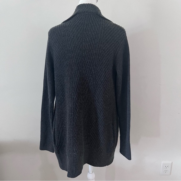Vince Charcoal Grey Wool Cashmere Blend Open Front Leather Trimmed Cardigan - Picture 6 of 10